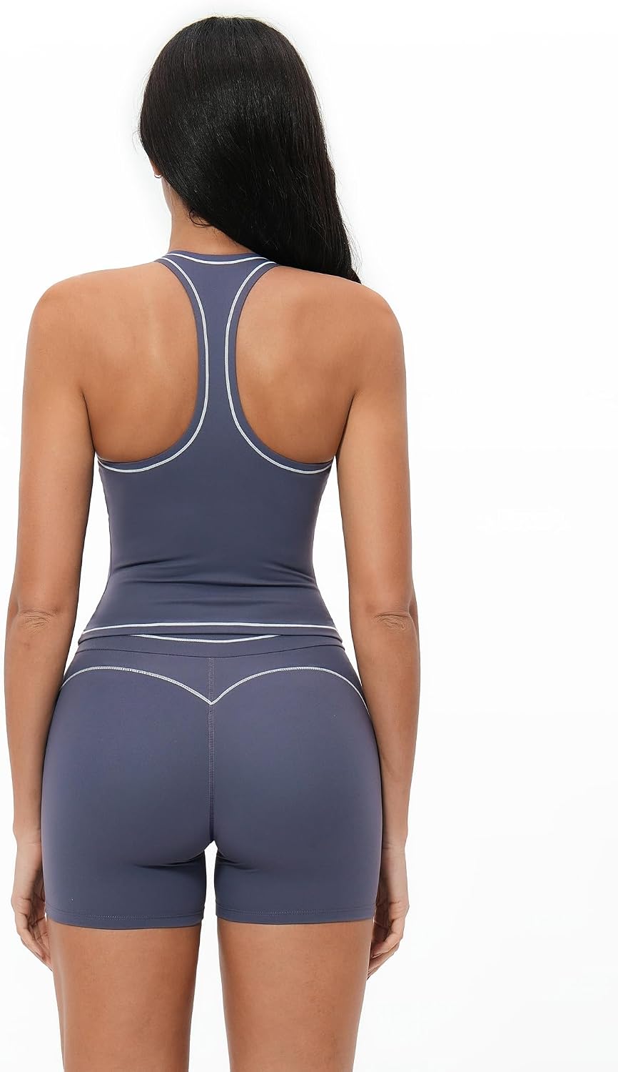 Two Piece Workout Sets for Women Color Block Racerback Tank Tops and High Waist Shorts Gym Yoga Outfits