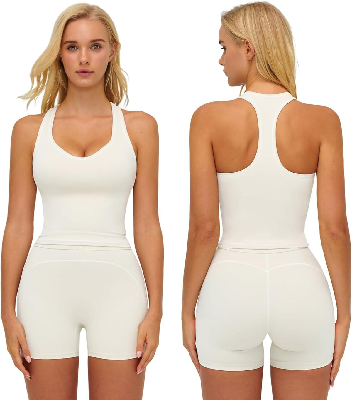 Two Piece Workout Sets for Women Color Block Racerback Tank Tops and High Waist Shorts Gym Yoga Outfits