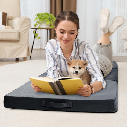 Floor Lounger Pillow,Foldable Soft Memory Foam Floor Pillow Portable 3-Piece Folding Pillow with Handle,Suit for Meditation,Playing,Yoga,Reading,Sleeping(Dark Gray)