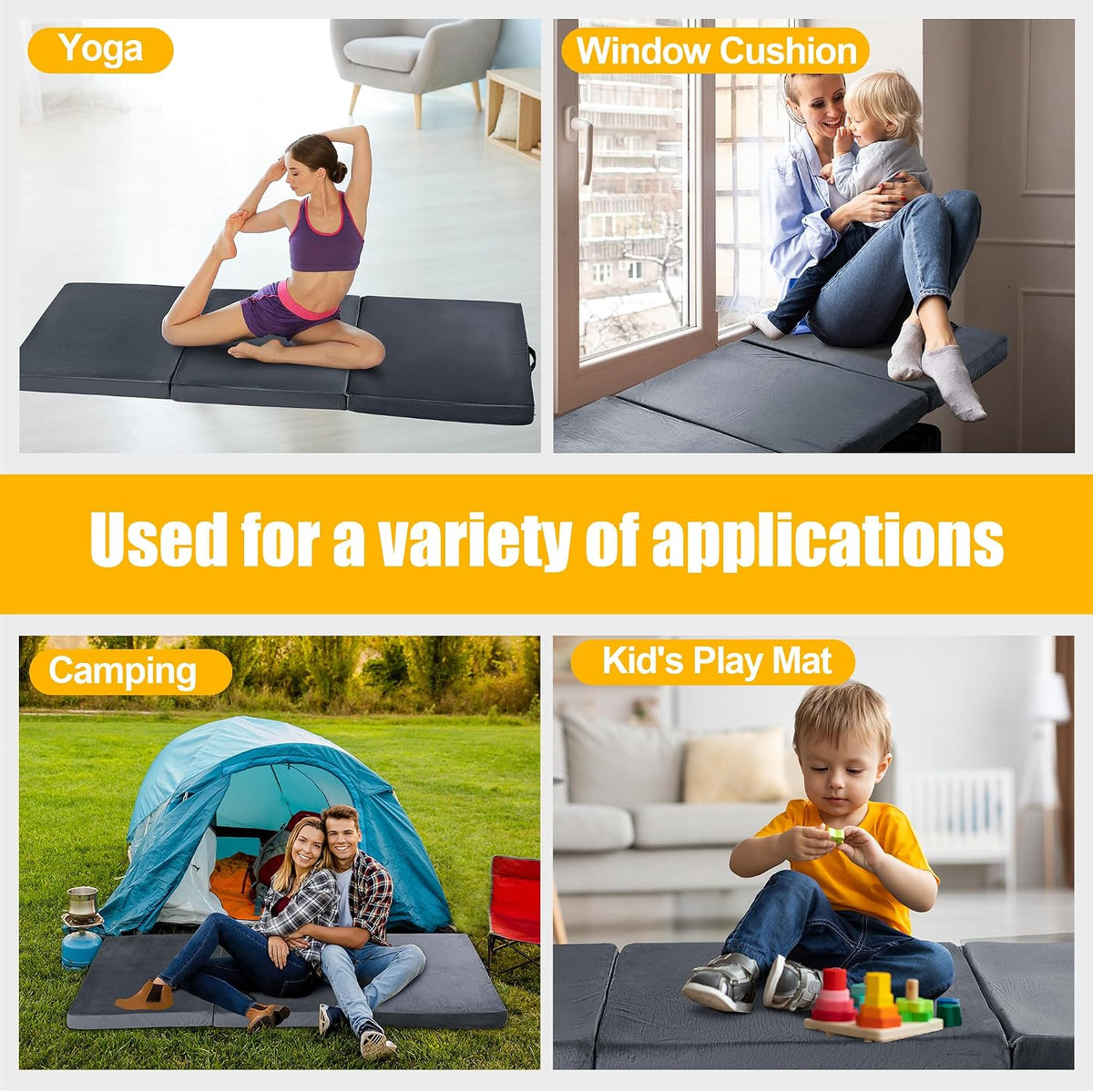 Floor Lounger Pillow,Foldable Soft Memory Foam Floor Pillow Portable 3-Piece Folding Pillow with Handle,Suit for Meditation,Playing,Yoga,Reading,Sleeping(Dark Gray)