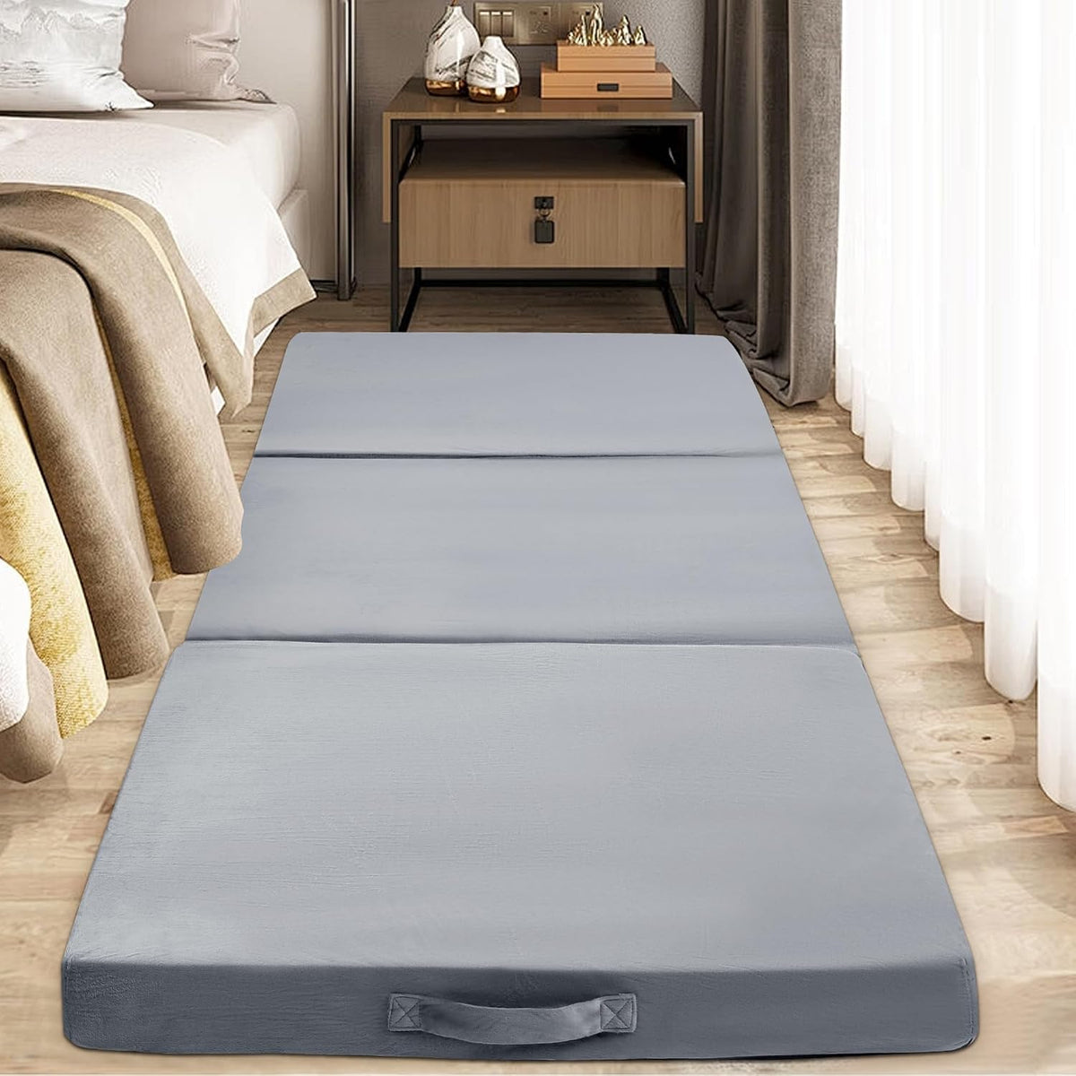 Floor Lounger Pillow,Foldable Soft Memory Foam Floor Pillow Portable 3-Piece Folding Pillow with Handle,Suit for Meditation,Playing,Yoga,Reading,Sleeping(Dark Gray)