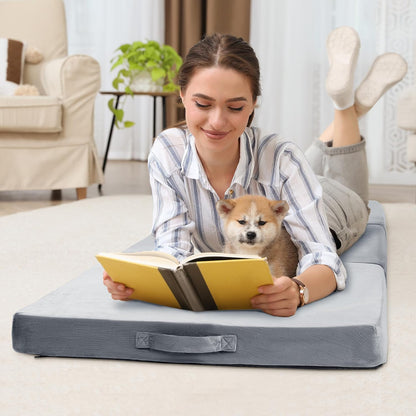 Floor Lounger Pillow,Foldable Soft Memory Foam Floor Pillow Portable 3-Piece Folding Pillow with Handle,Suit for Meditation,Playing,Yoga,Reading,Sleeping(Dark Gray)