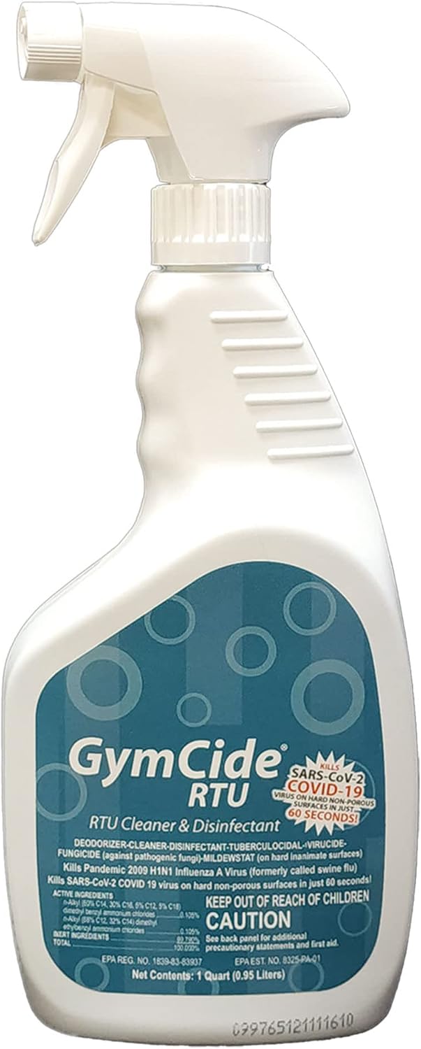 GymCide Disinfectant, Cleaner, and Deodorizer for Gyms, Sports Equipment, and Fitness Centers Bundle (1 Concentrated Gallon and 2-32 Ounce Bottles)