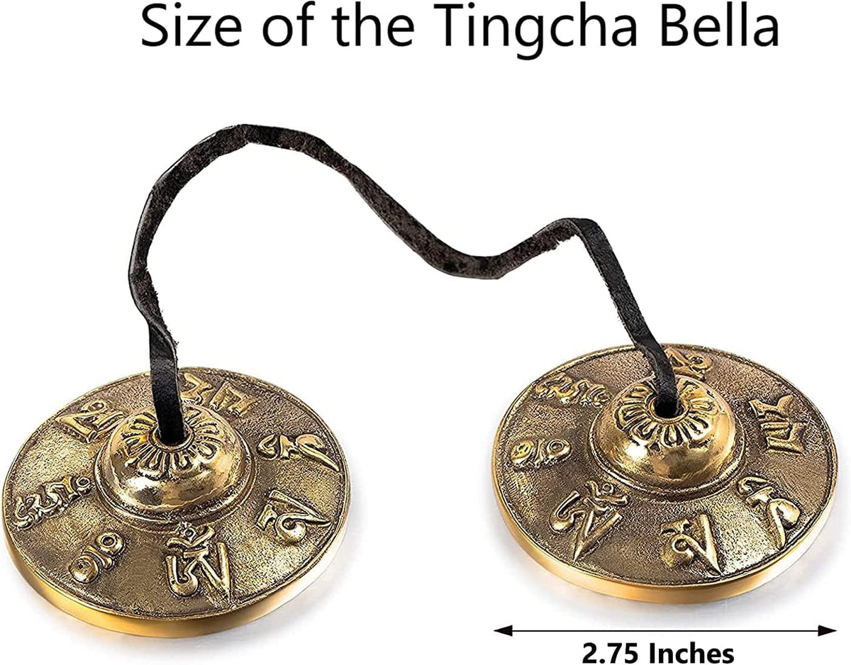 QT S Tibetan Handmade Yoga Meditation Om Tingsha Bell Chimes Cymbal Set, with Handmade Unique Bag (2.75 Inches Buddhist Tingsha, Om Mani Padme Hum Mantra) Made in Buddha Born Country Nepal (Red)