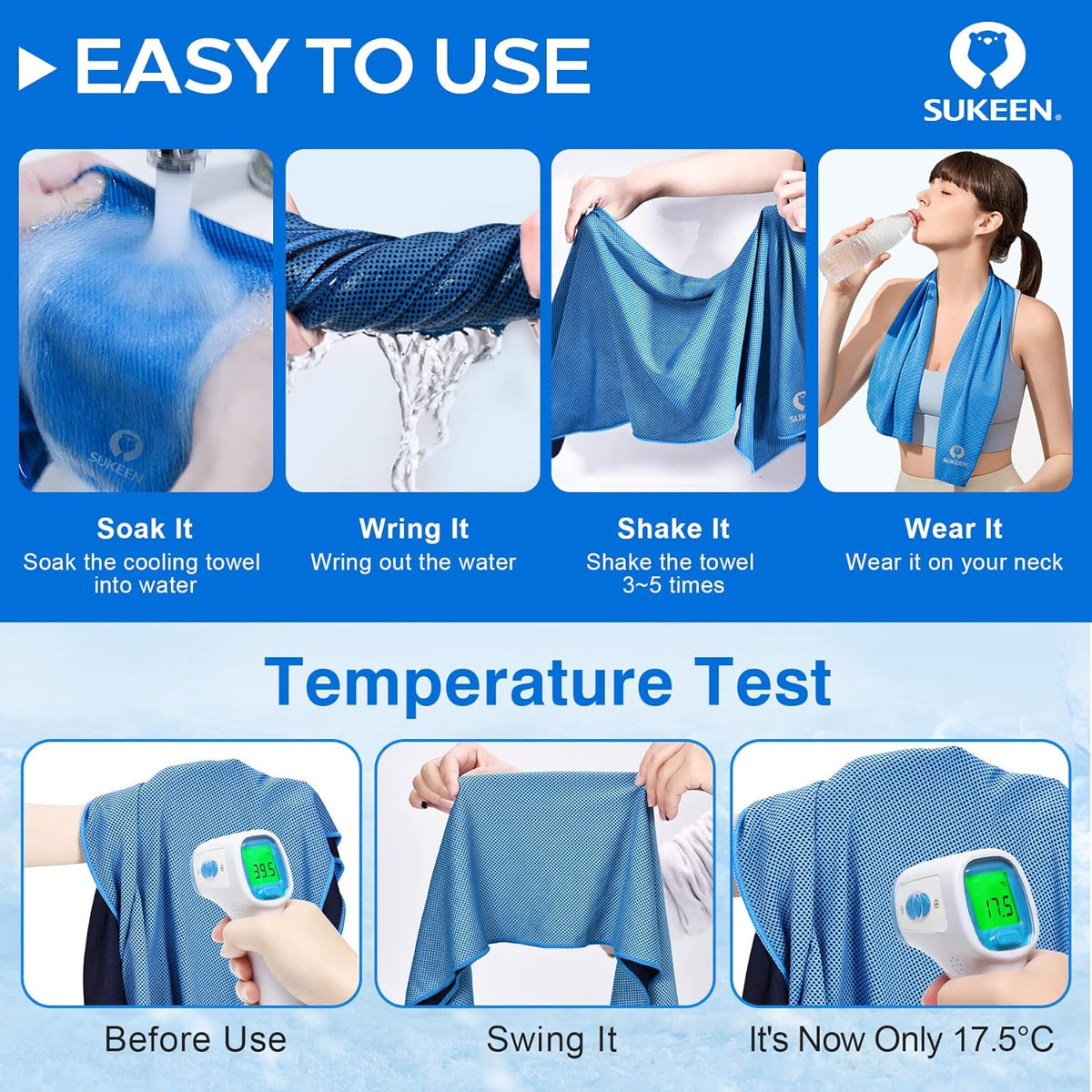 4 Pack Cooling Towels (40"x 12"), Cooling Neck Wraps, Soft Ice Towel