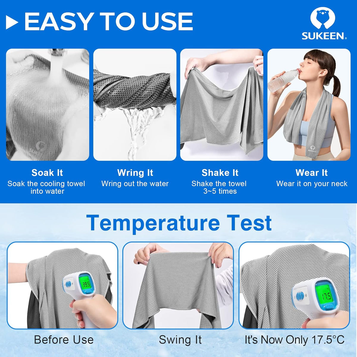 4 Pack Cooling Towels (40"x 12"), Cooling Neck Wraps, Soft Ice Towel