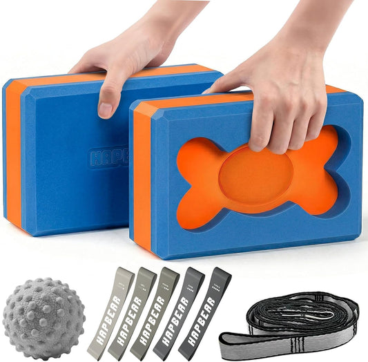 HAPBEAR Yoga Blocks 2 Pack - 9x6x3in High-Density EVA Foam with Non-Slip Textured Surface, Supportive for Deep Stretching & Lightweight - Ideal for Yoga, Pilates, Stretching Exercises