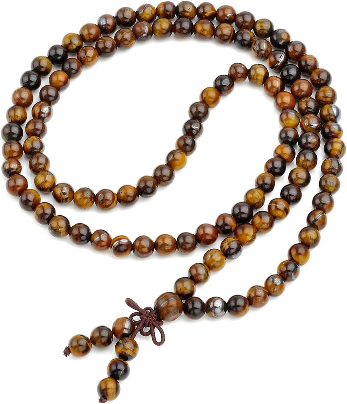 Tibetan 6mm 8mm 108 Natural Tiger Eye Gemstone Beads Prayer Mala Bracelet Necklace