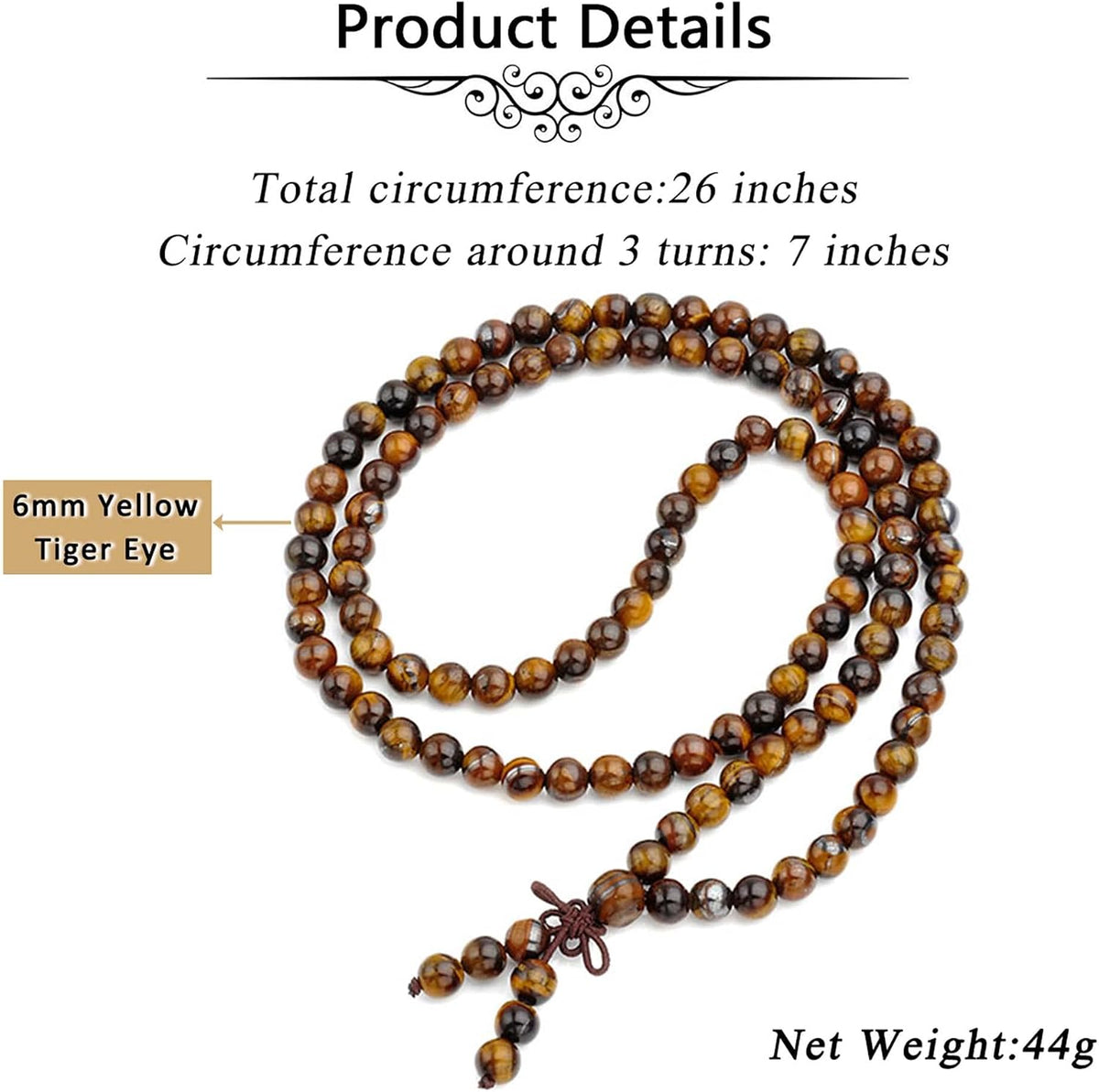 Tibetan 6mm 8mm 108 Natural Tiger Eye Gemstone Beads Prayer Mala Bracelet Necklace