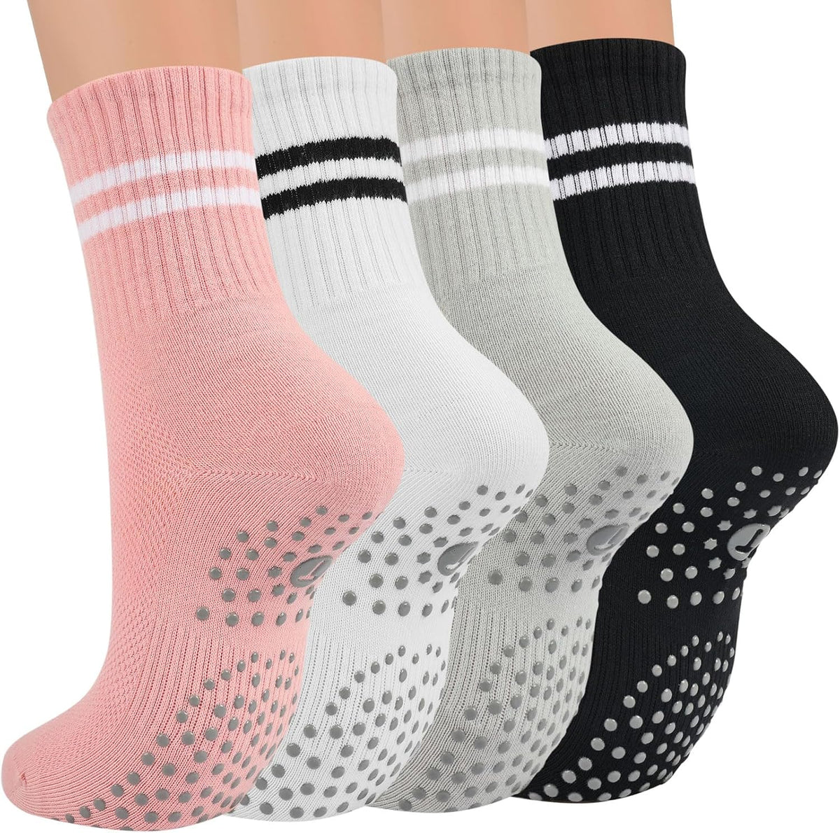 Pilates Socks for Women, Grip Yoga Crew Socks, Non Slip Socks