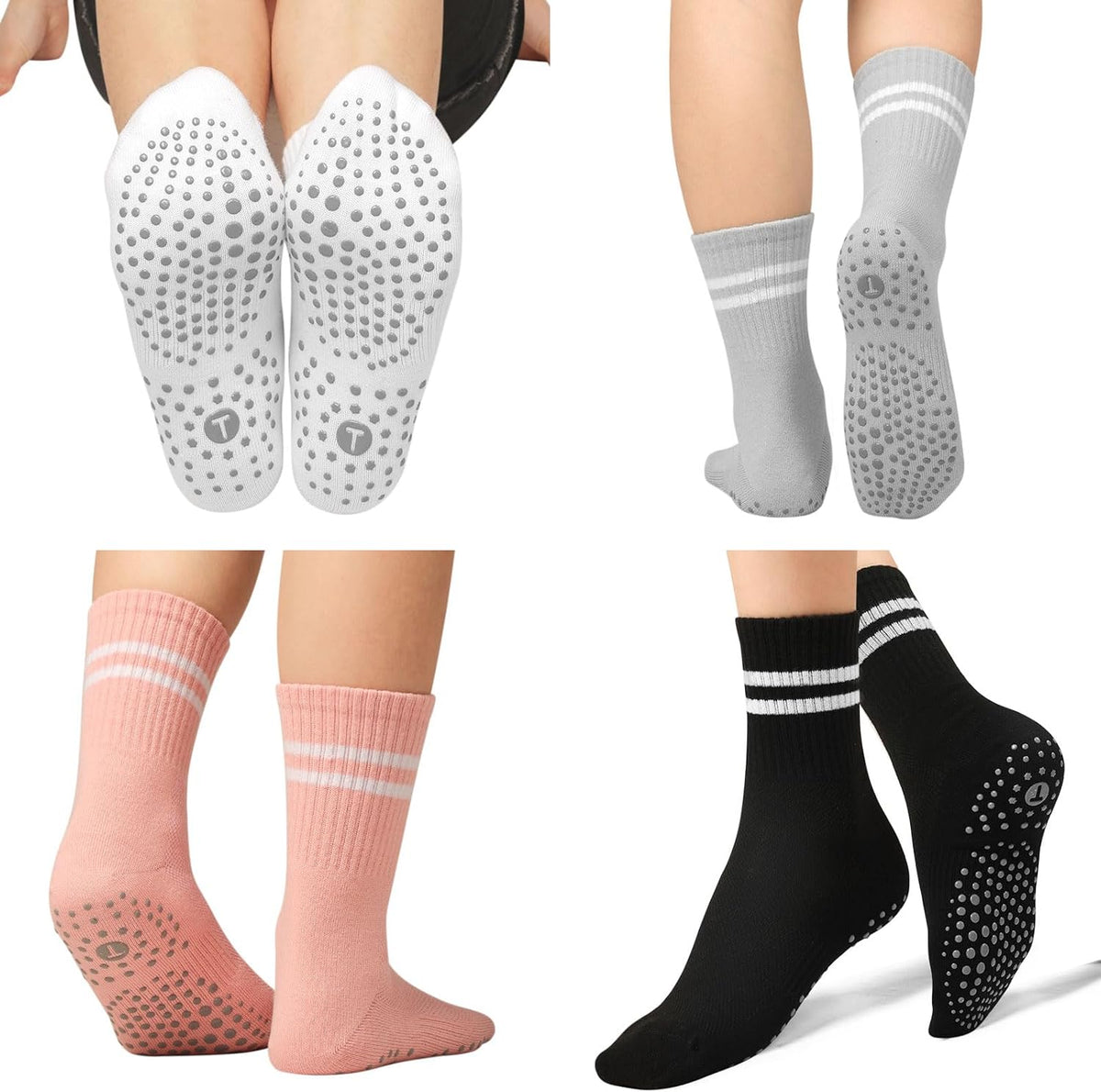 Pilates Socks for Women, Grip Yoga Crew Socks, Non Slip Socks
