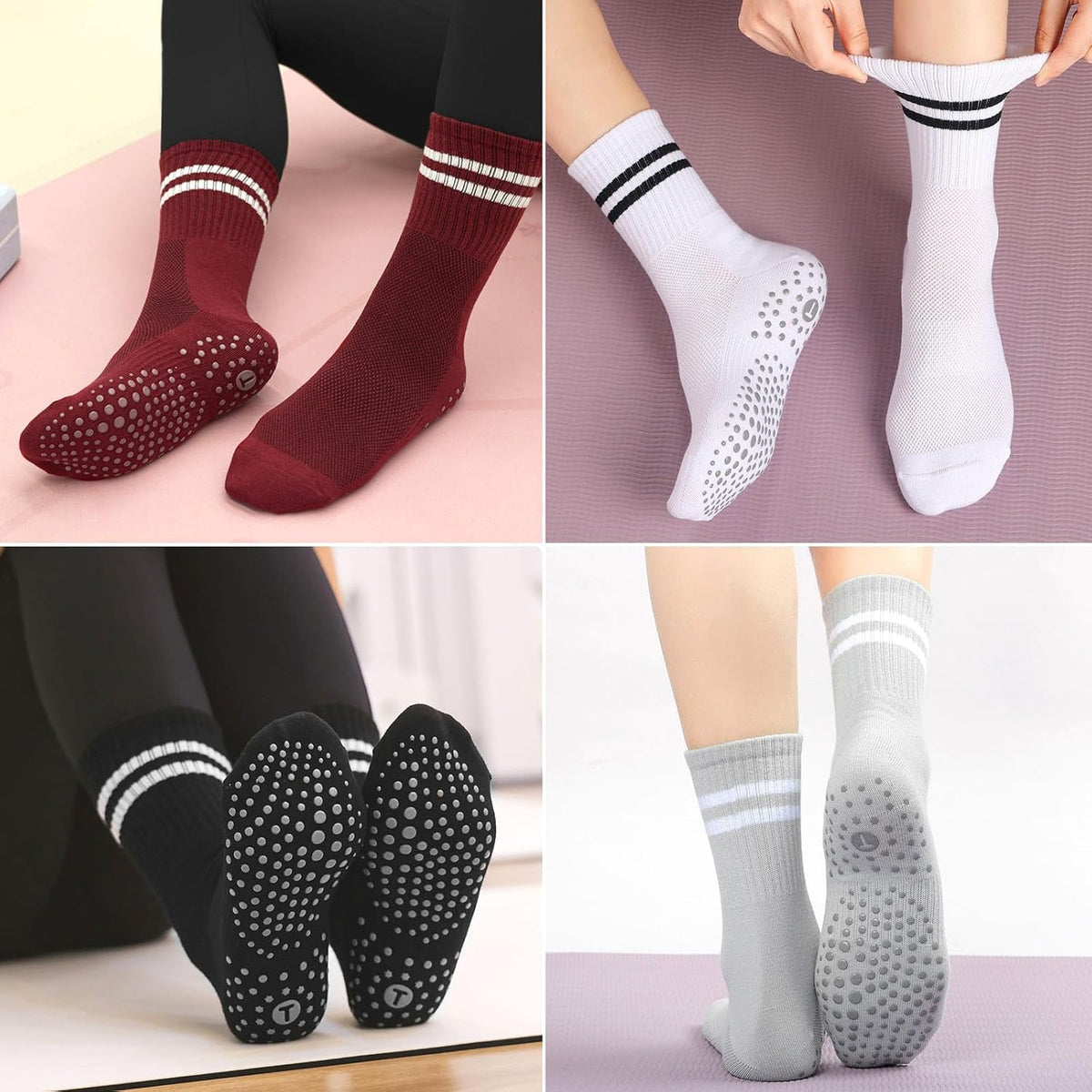 Pilates Socks for Women, Grip Yoga Crew Socks, Non Slip Socks