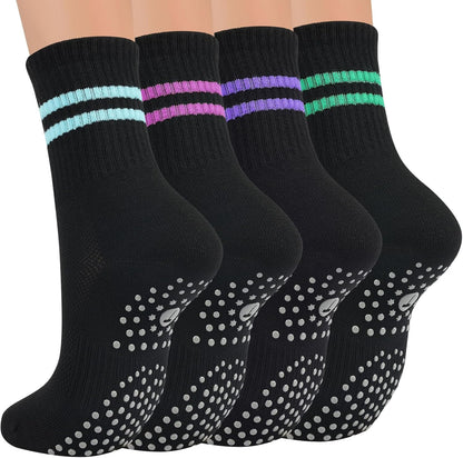 Pilates Socks for Women, Grip Yoga Crew Socks, Non Slip Socks