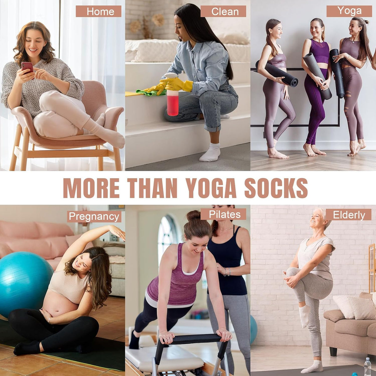 Pilates Socks for Women, Grip Yoga Crew Socks, Non Slip Socks