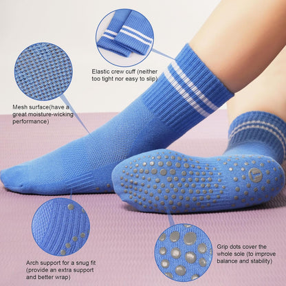 Pilates Socks for Women, Grip Yoga Crew Socks, Non Slip Socks