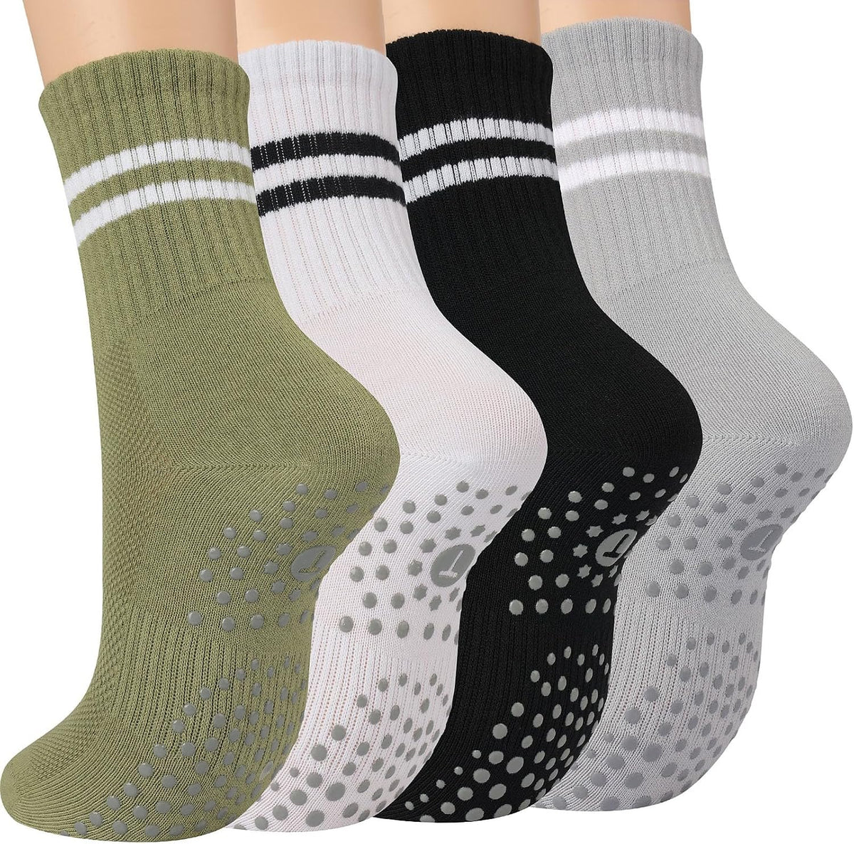 Pilates Socks for Women, Grip Yoga Crew Socks, Non Slip Socks
