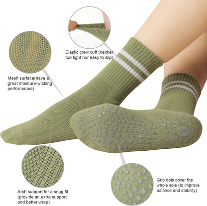 Pilates Socks for Women, Grip Yoga Crew Socks, Non Slip Socks