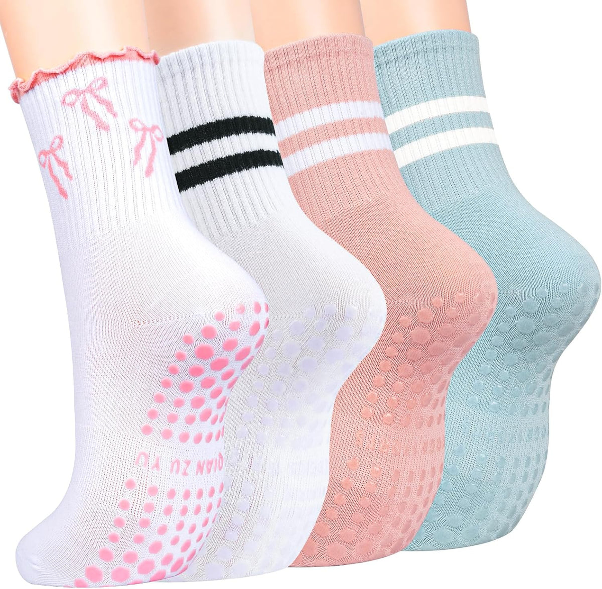 Pilates Socks for Women, Grip Yoga Crew Socks, Non Slip Socks