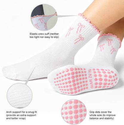 Pilates Socks for Women, Grip Yoga Crew Socks, Non Slip Socks