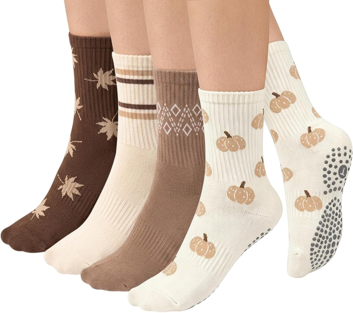 Pilates Socks for Women, Grip Yoga Crew Socks, Non Slip Socks