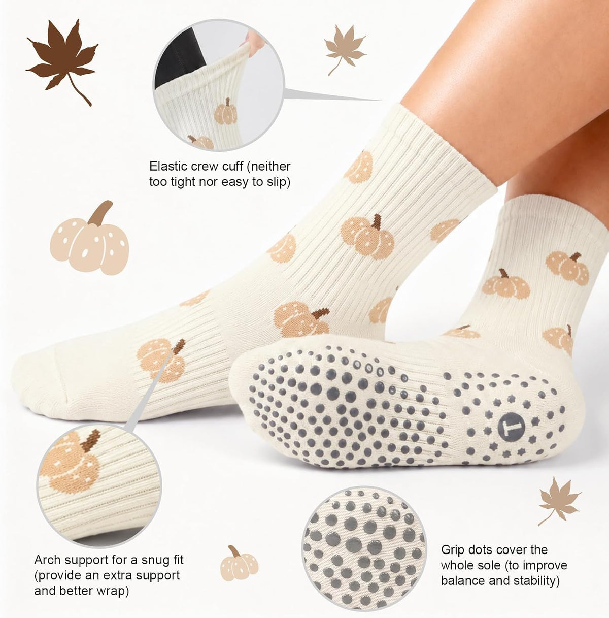 Pilates Socks for Women, Grip Yoga Crew Socks, Non Slip Socks