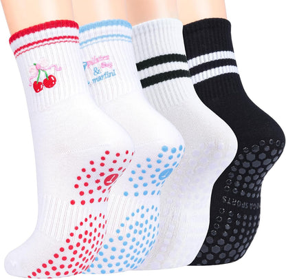 Pilates Socks for Women, Grip Yoga Crew Socks, Non Slip Socks