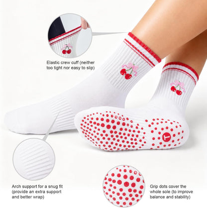 Pilates Socks for Women, Grip Yoga Crew Socks, Non Slip Socks