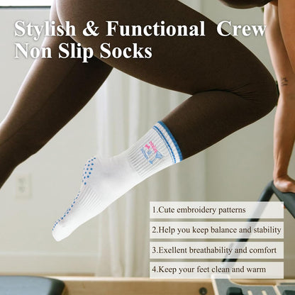Pilates Socks for Women, Grip Yoga Crew Socks, Non Slip Socks