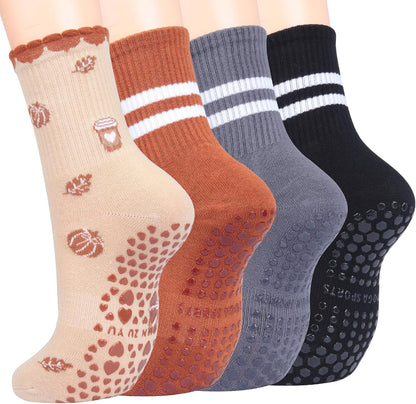 Pilates Socks for Women, Grip Yoga Crew Socks, Non Slip Socks