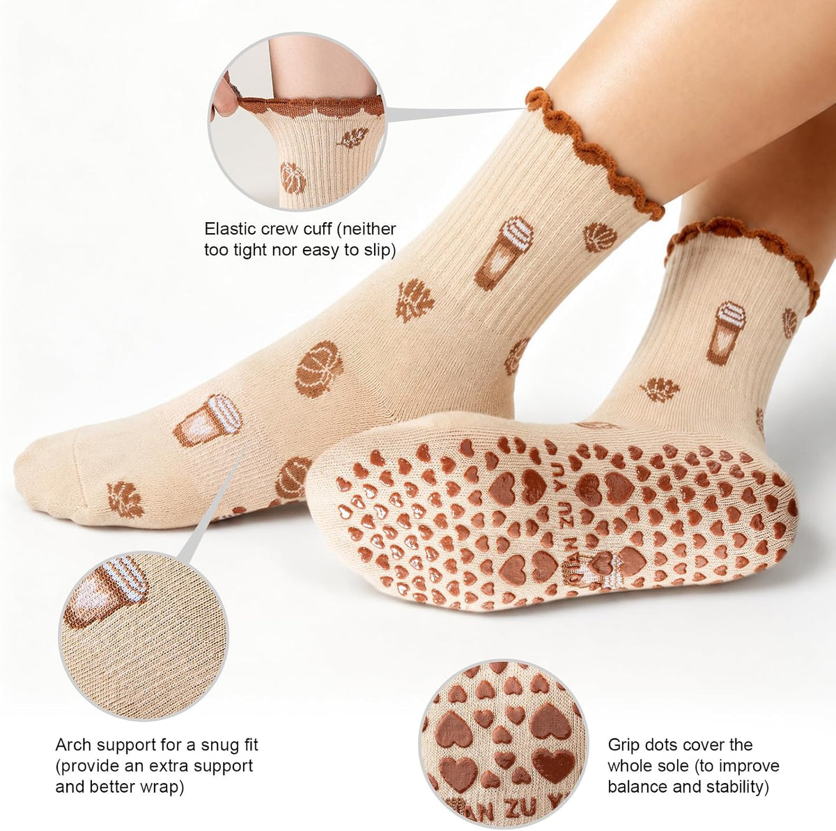 Pilates Socks for Women, Grip Yoga Crew Socks, Non Slip Socks