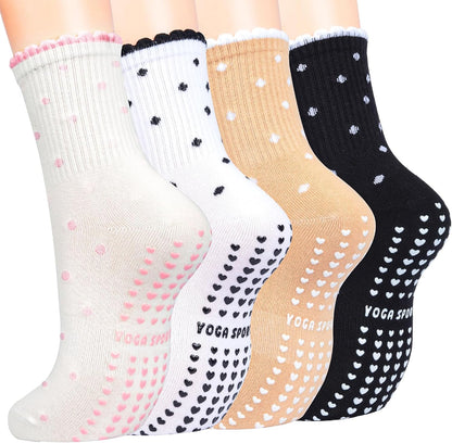 Pilates Socks for Women, Grip Yoga Crew Socks, Non Slip Socks