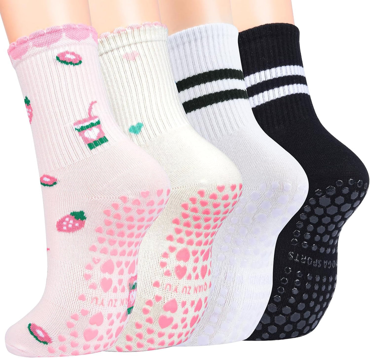 Pilates Socks for Women, Grip Yoga Crew Socks, Non Slip Socks