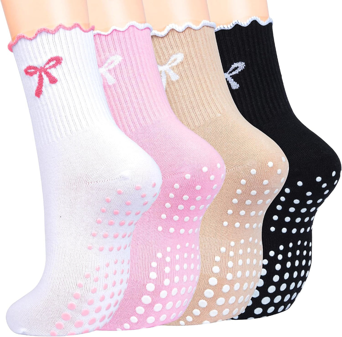 Pilates Socks for Women, Grip Yoga Crew Socks, Non Slip Socks