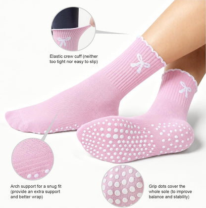 Pilates Socks for Women, Grip Yoga Crew Socks, Non Slip Socks