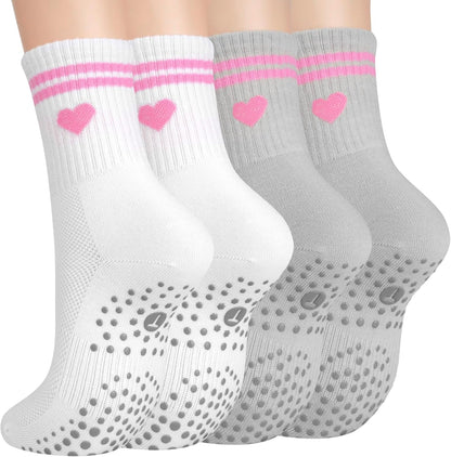 Pilates Socks for Women, Grip Yoga Crew Socks, Non Slip Socks