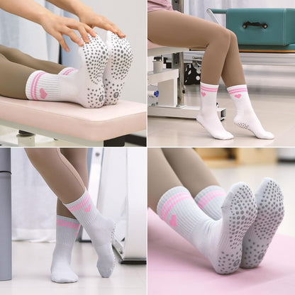 Pilates Socks for Women, Grip Yoga Crew Socks, Non Slip Socks
