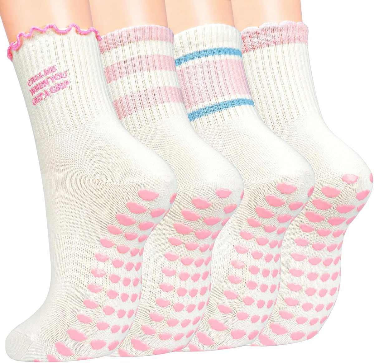 Pilates Socks for Women, Grip Yoga Crew Socks, Non Slip Socks