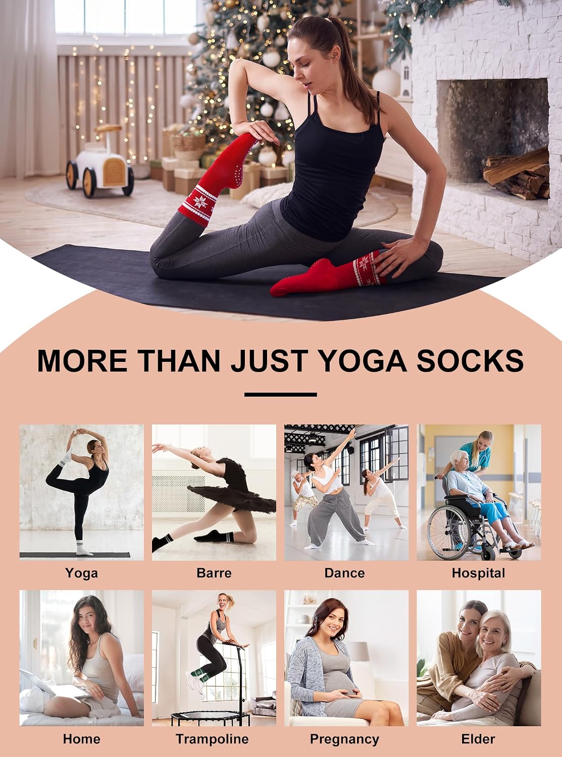 Pilates Socks for Women, Grip Yoga Crew Socks, Non Slip Socks