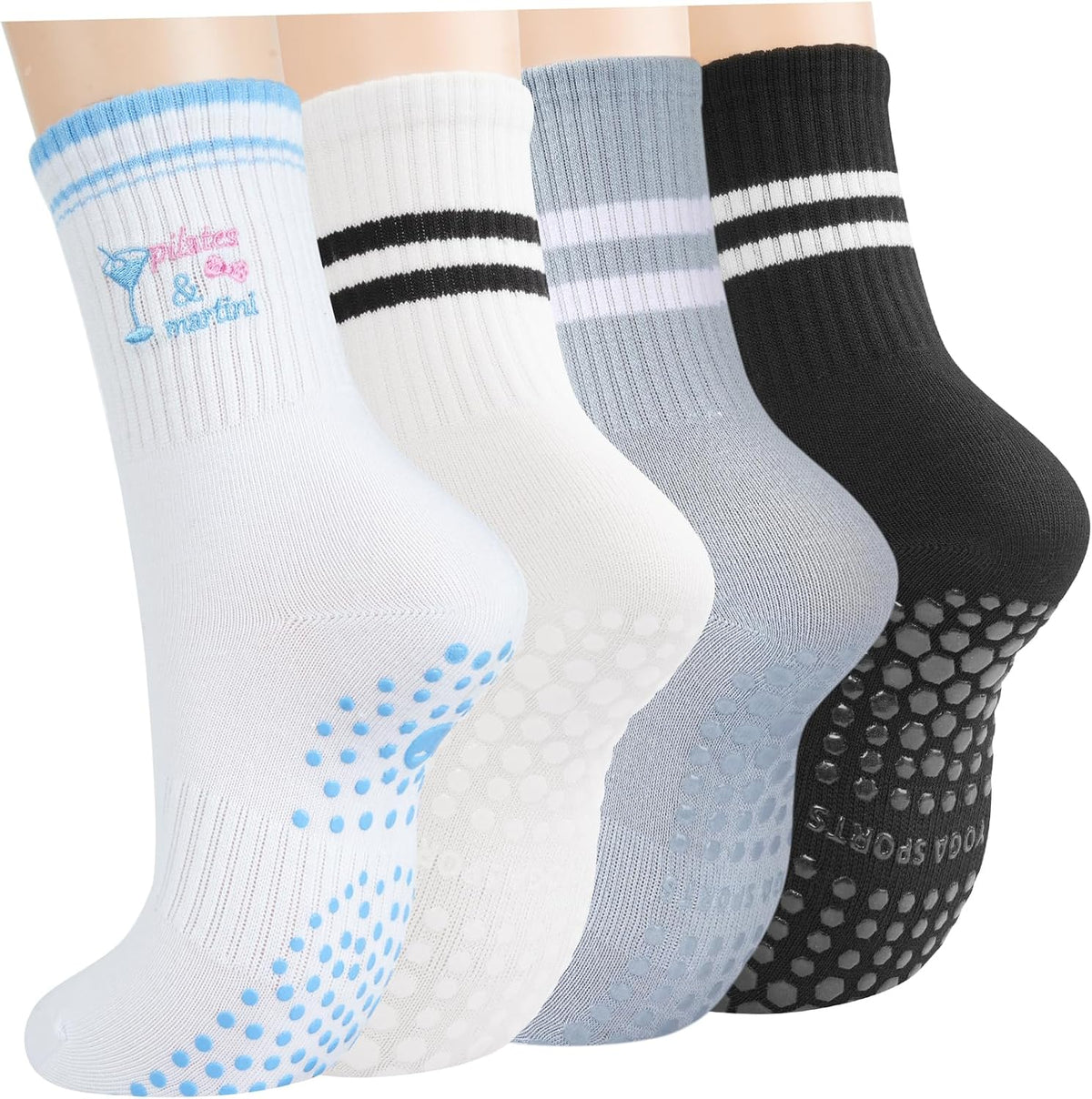 Pilates Socks for Women, Grip Yoga Crew Socks, Non Slip Socks