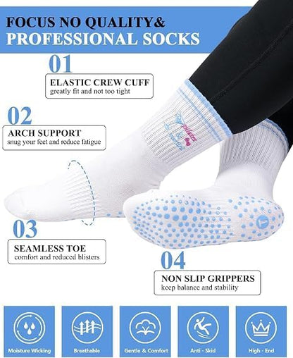 Pilates Socks for Women, Grip Yoga Crew Socks, Non Slip Socks