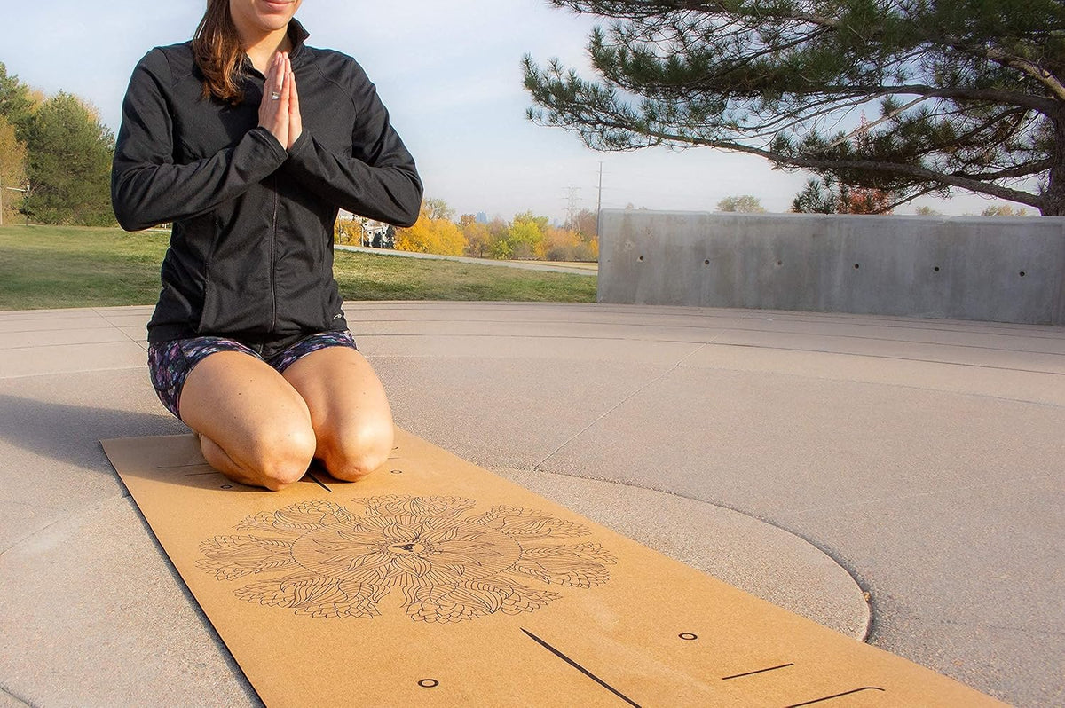 AW Fitness Premium Cork Yoga Mat | Extra Thick, Long | Natural Cork & Non-Toxic Rubber | Best for Yoga, Pilates, Exercise | Mandala Meditation Design with Markers (72-Inch x 24-Inch x 5mm Thick)