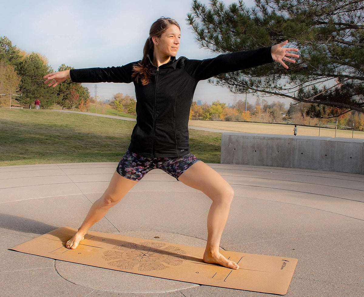 AW Fitness Premium Cork Yoga Mat | Extra Thick, Long | Natural Cork & Non-Toxic Rubber | Best for Yoga, Pilates, Exercise | Mandala Meditation Design with Markers (72-Inch x 24-Inch x 5mm Thick)