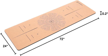 AW Fitness Premium Cork Yoga Mat | Extra Thick, Long | Natural Cork & Non-Toxic Rubber | Best for Yoga, Pilates, Exercise | Mandala Meditation Design with Markers (72-Inch x 24-Inch x 5mm Thick)