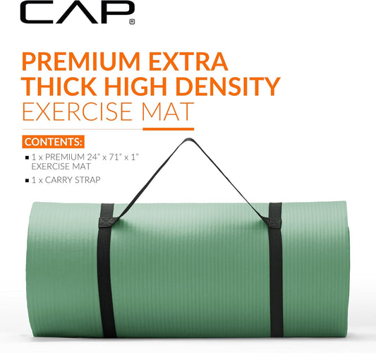 1" Extra Thick Yoga Mat, Exercise Mat with Strap, Multiple Colors