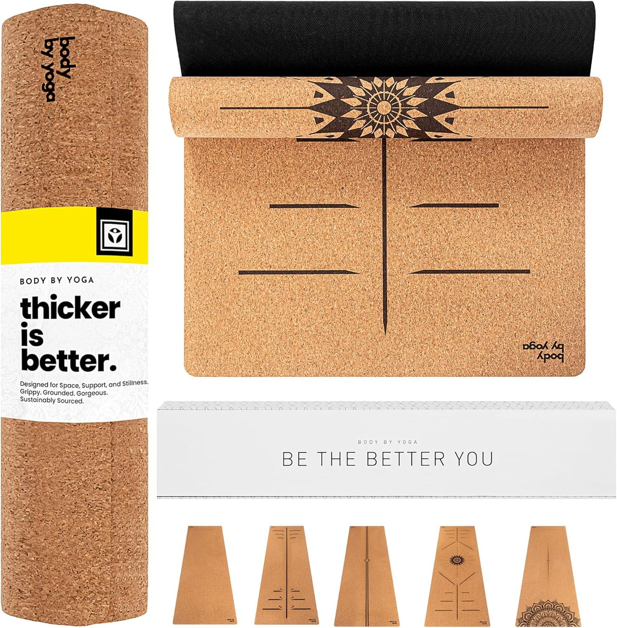 Luxury Cork Yoga Mat - Non Slip, Extra Thick Grip. Extra Large & Long. More Comfort and Support. Tough Enough For Hot Yoga. Cork + Natural Rubber, Non Toxic and Eco Friendly. Optional Alignment Lines.