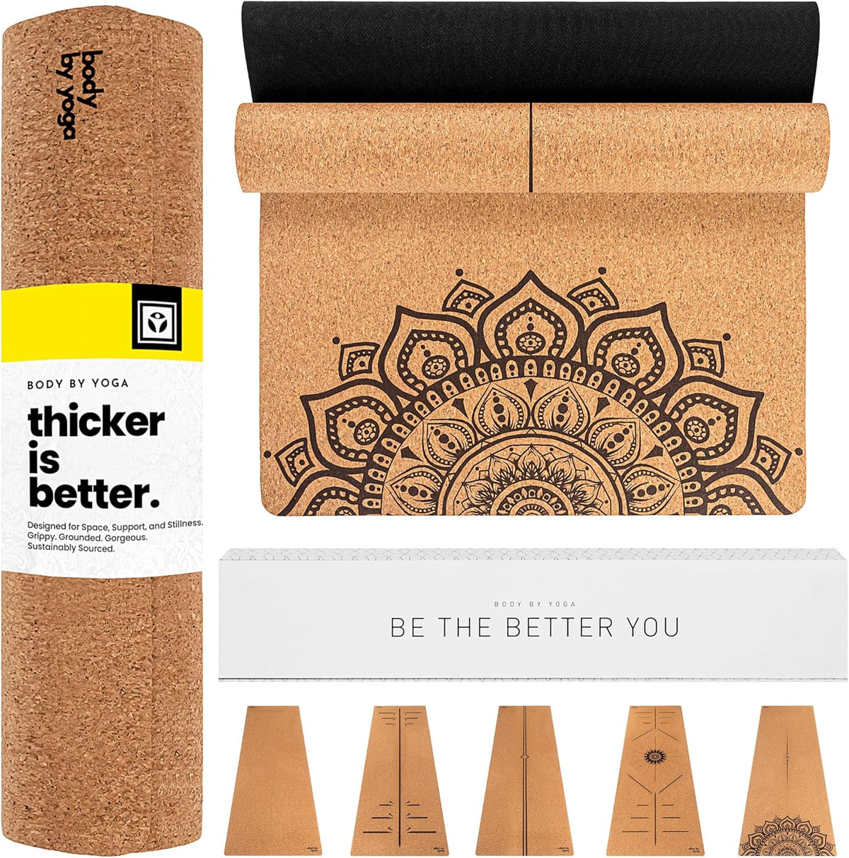 Luxury Cork Yoga Mat - Non Slip, Extra Thick Grip. Extra Large & Long. More Comfort and Support. Tough Enough For Hot Yoga. Cork + Natural Rubber, Non Toxic and Eco Friendly. Optional Alignment Lines.