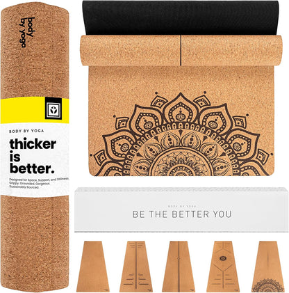 Luxury Cork Yoga Mat - Non Slip, Extra Thick Grip. Extra Large & Long. More Comfort and Support. Tough Enough For Hot Yoga. Cork + Natural Rubber, Non Toxic and Eco Friendly. Optional Alignment Lines.