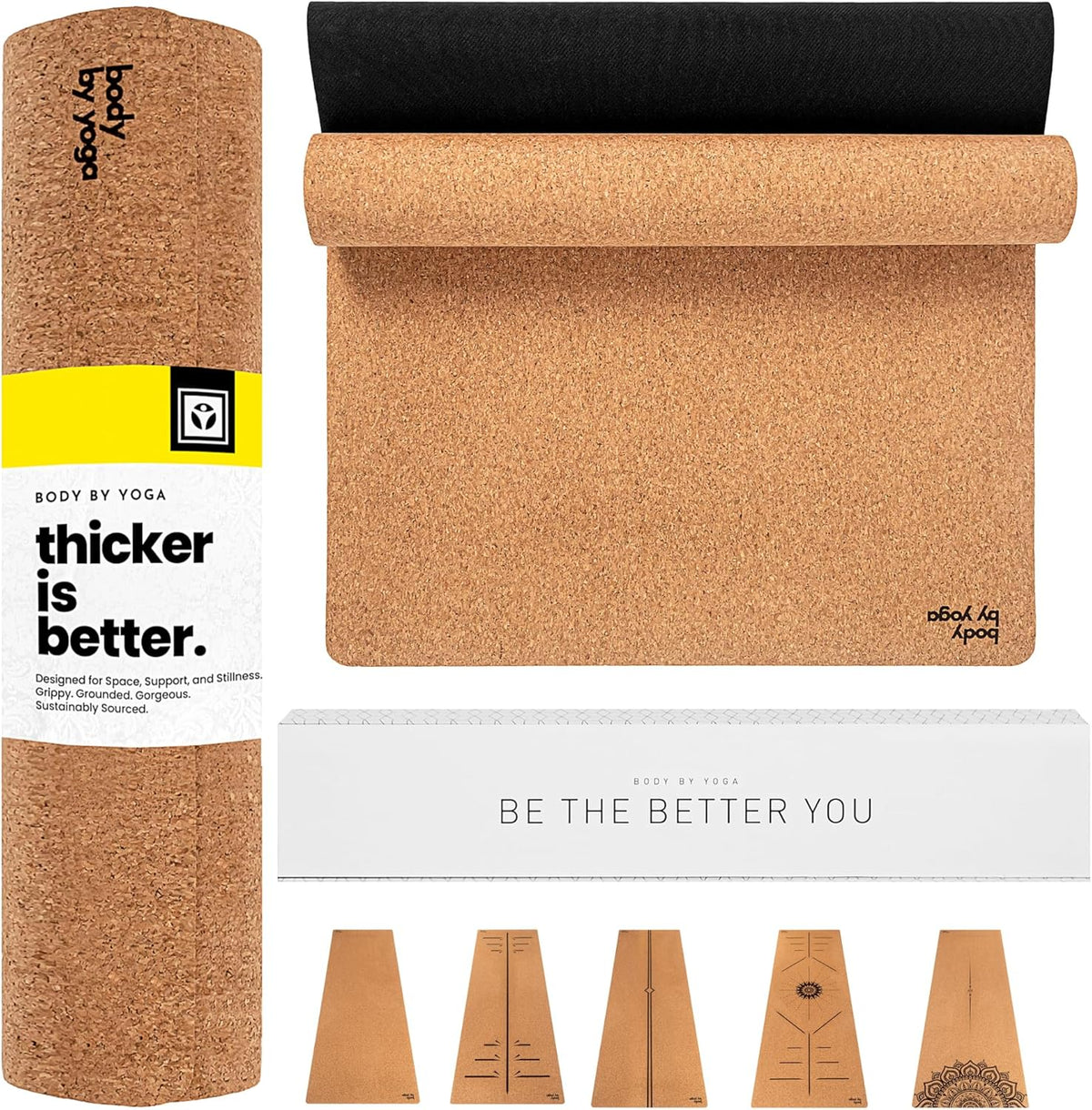 Luxury Cork Yoga Mat - Non Slip, Extra Thick Grip. Extra Large & Long. More Comfort and Support. Tough Enough For Hot Yoga. Cork + Natural Rubber, Non Toxic and Eco Friendly. Optional Alignment Lines.