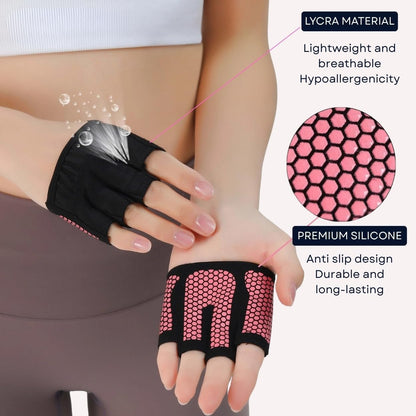 Mini Workout Gloves Women - Thin Gym Gloves with Grips for Weight Lifting, Pilates, Yoga & Dance - Minimal Fingerless Callus Guard for Women Weightlifting Exercise