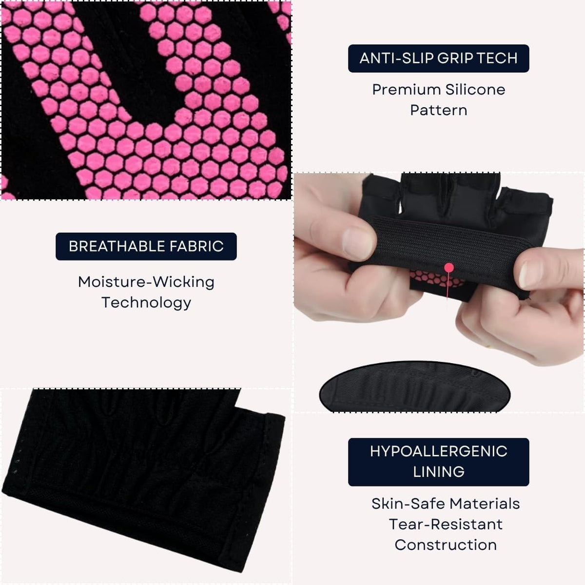 Mini Workout Gloves Women - Thin Gym Gloves with Grips for Weight Lifting, Pilates, Yoga & Dance - Minimal Fingerless Callus Guard for Women Weightlifting Exercise